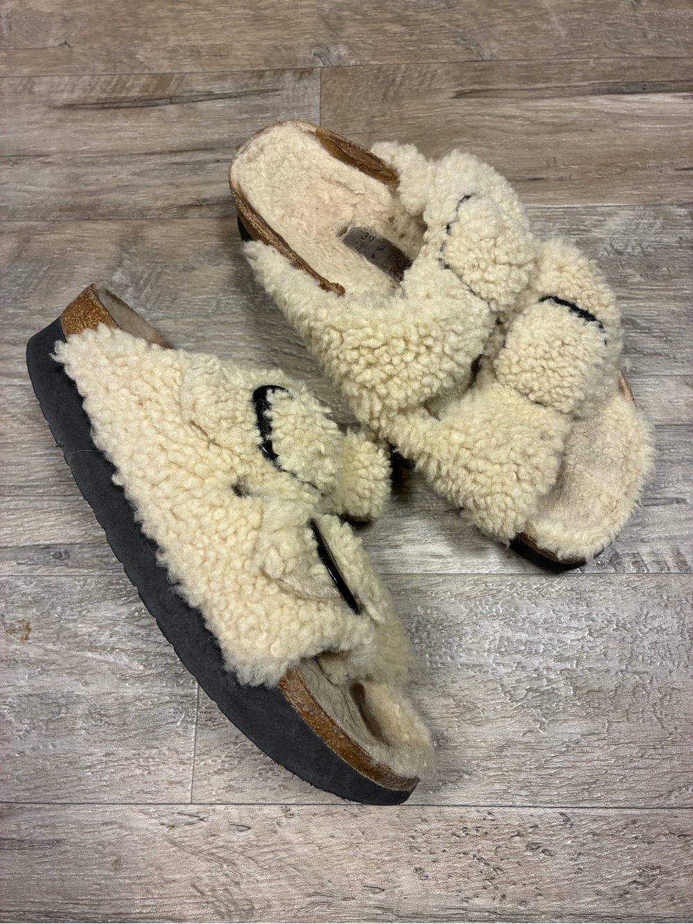 Birkenstock Papillio Big Buckle Shearling Teddy Arizona Sandals - Picture 6 of 11